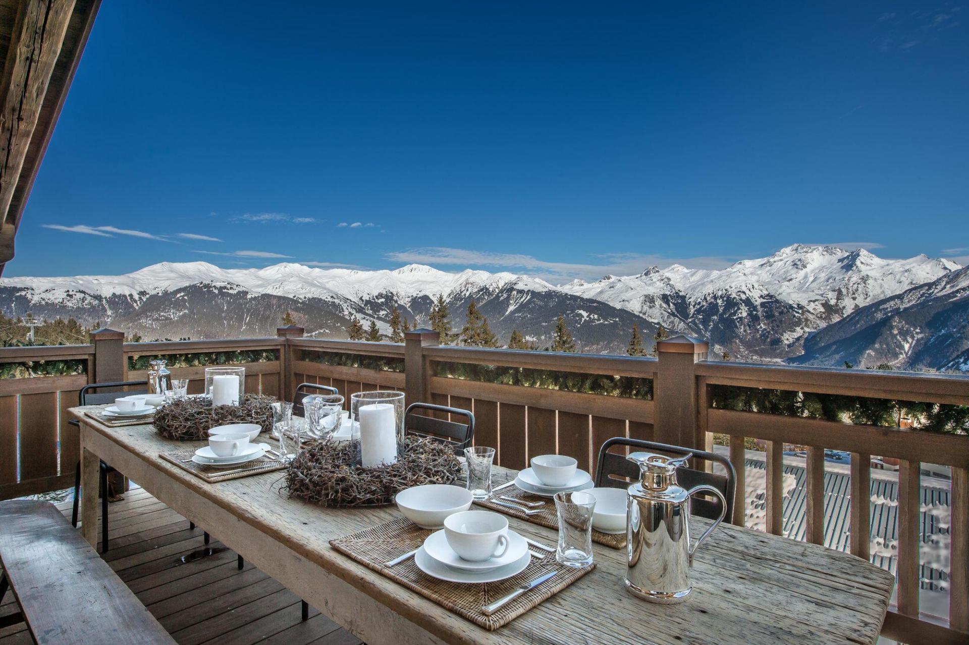 STUNNING VIEWS FROM THE TERRACE IN CHALET DES CHENUS  TO RENT IN COURCHEVEL
